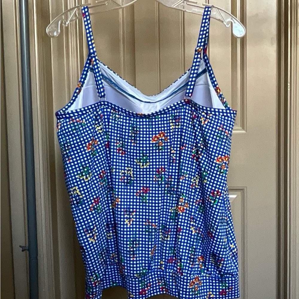 Lands' End Blouson Tankini Swimsuit Top EB Botanical Checks - Picture 4 of 8